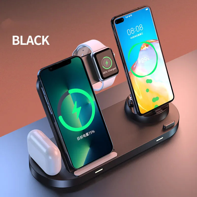 Multifunctional foldable wireless charger base plate in Black or White with 15W single port and 38W total power, QC2.0 QC3.0 support