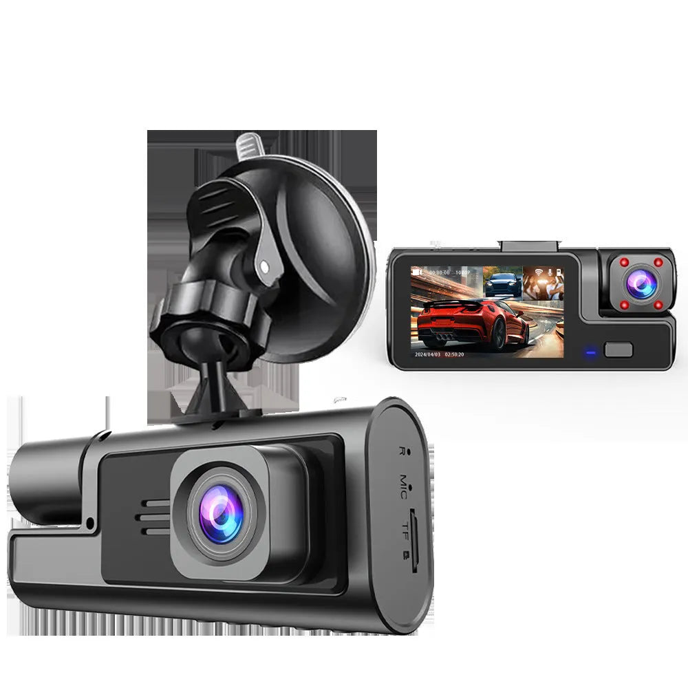 Black WiFi driving recorder with 2-inch screen mounted on a car windscreen.