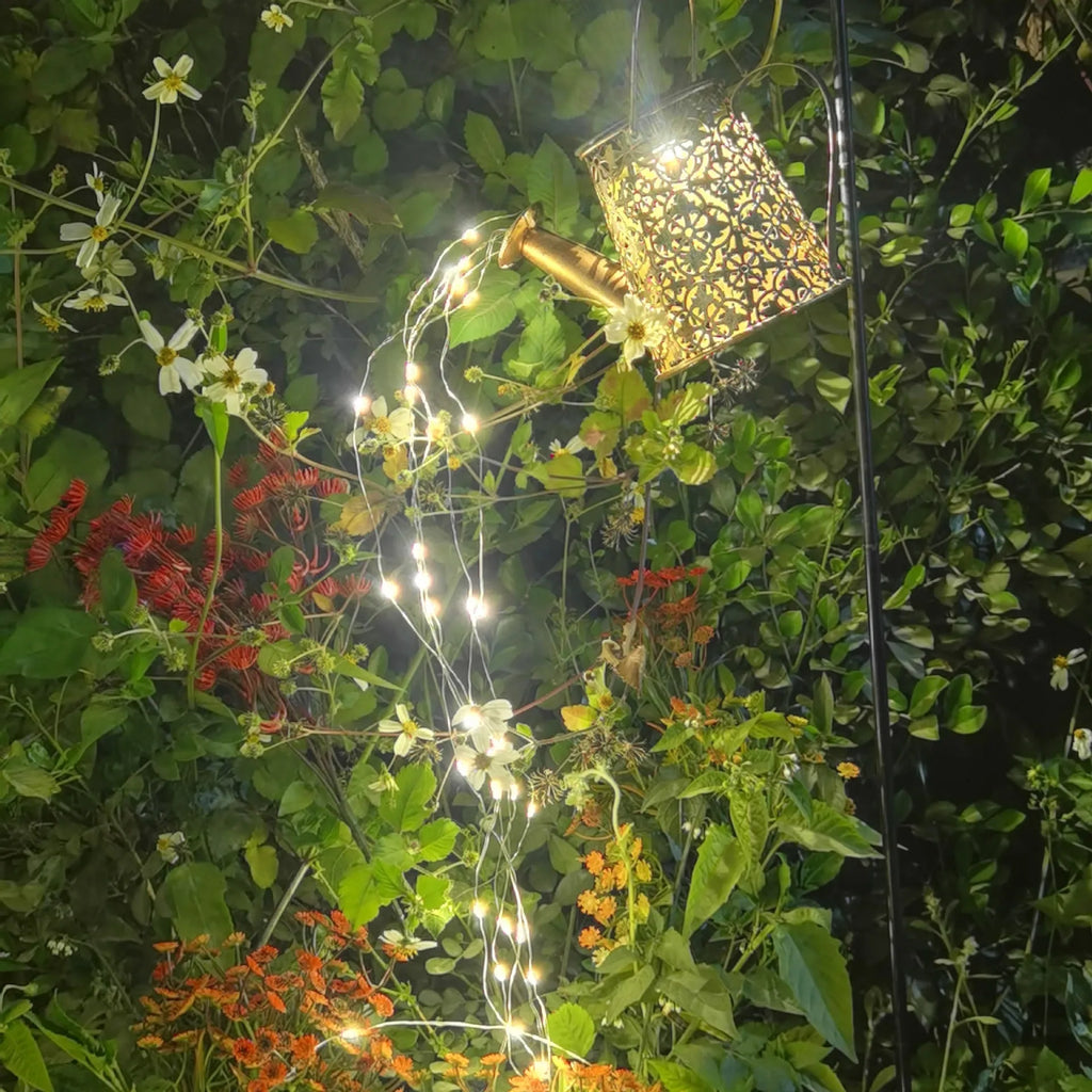Solar-powered butterfly kettle decorative light with wrought iron construction for outdoor courtyard placement