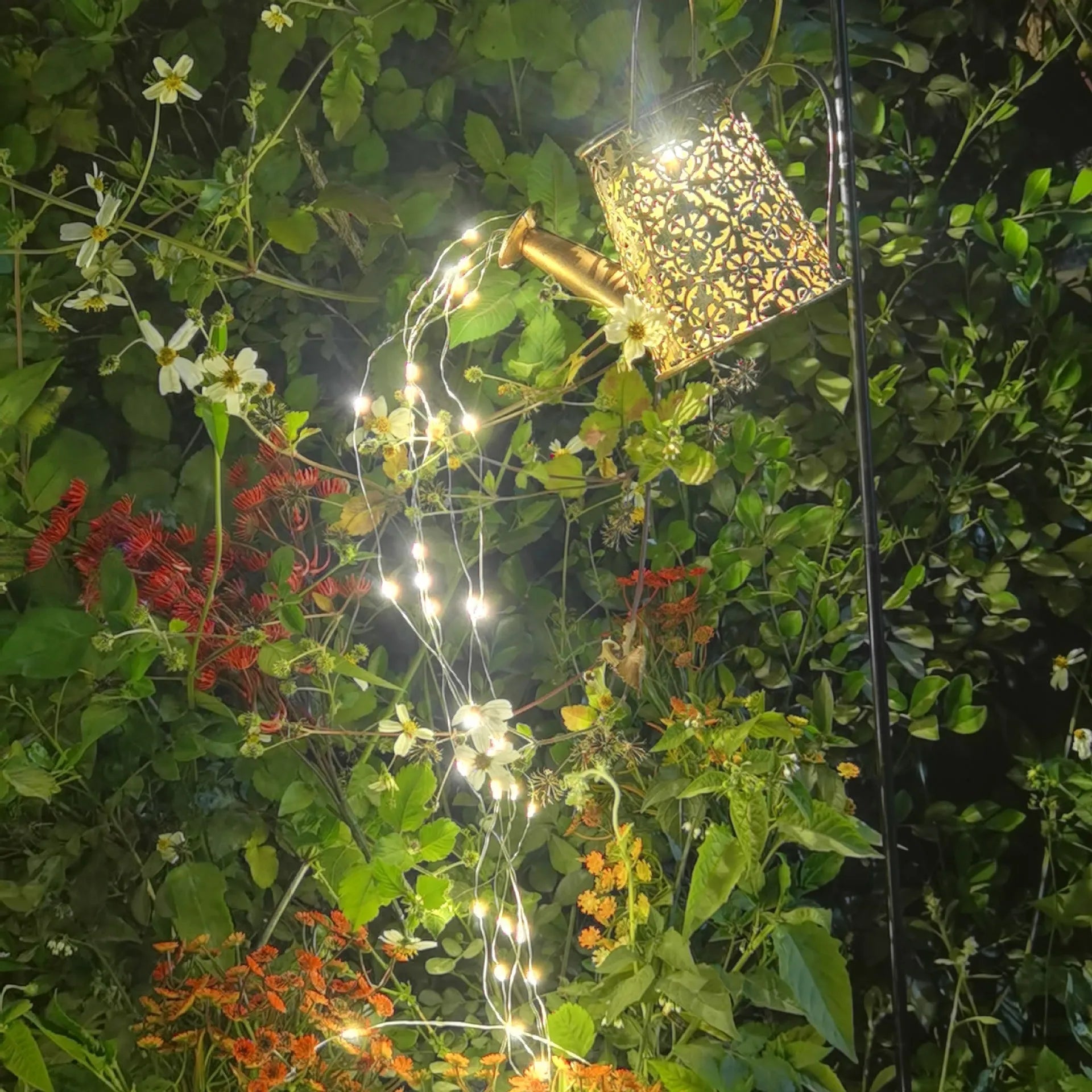 Solar-powered butterfly kettle decorative light with wrought iron construction for outdoor courtyard placement