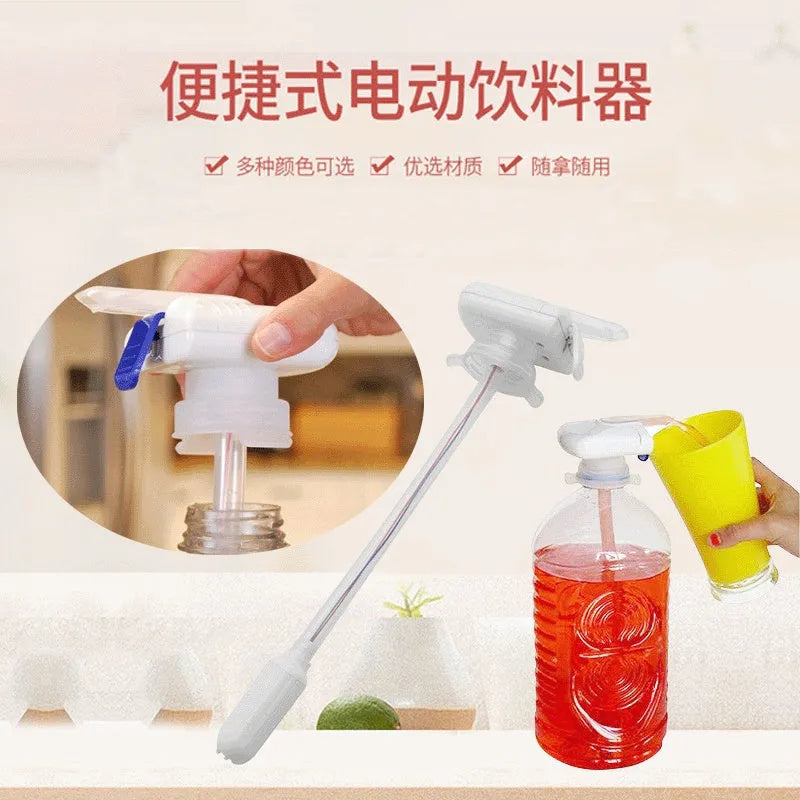 Electric beverage pumping device with silicone straws and blue pressure handle in colour box packaging