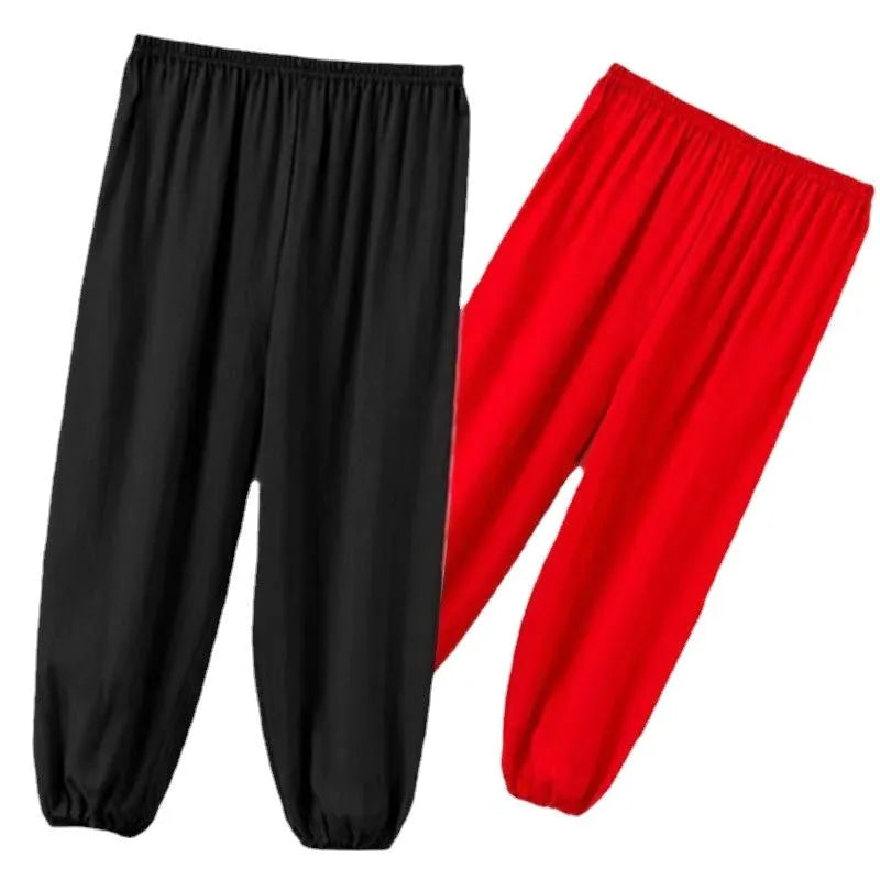 Children's black martial arts practice trousers with high elasticity for Sanda training