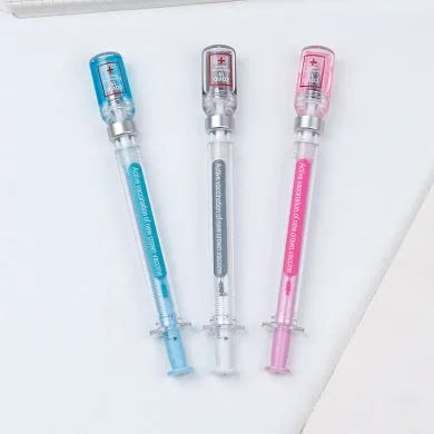 Vaccine design gel pen with black ink and 0.5mm tip in plastic construction