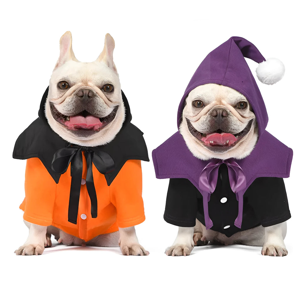 Black and orange Halloween pumpkin two-piece dog sweater and shawl costume