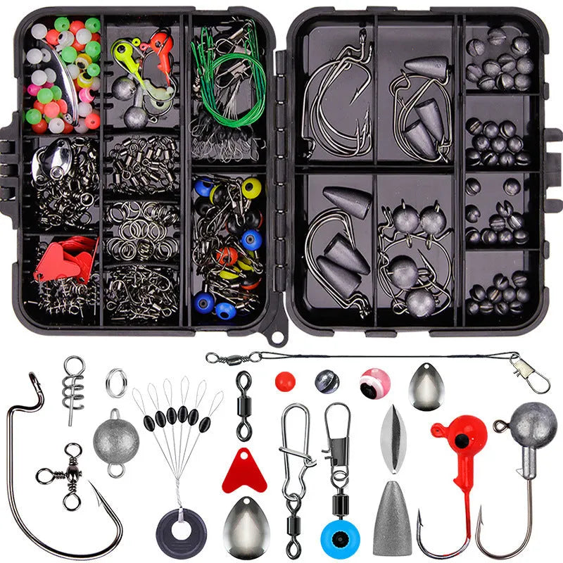 Weihe 257-piece fishing lure and hook accessories set in a black or orange ABS plastic organiser box.