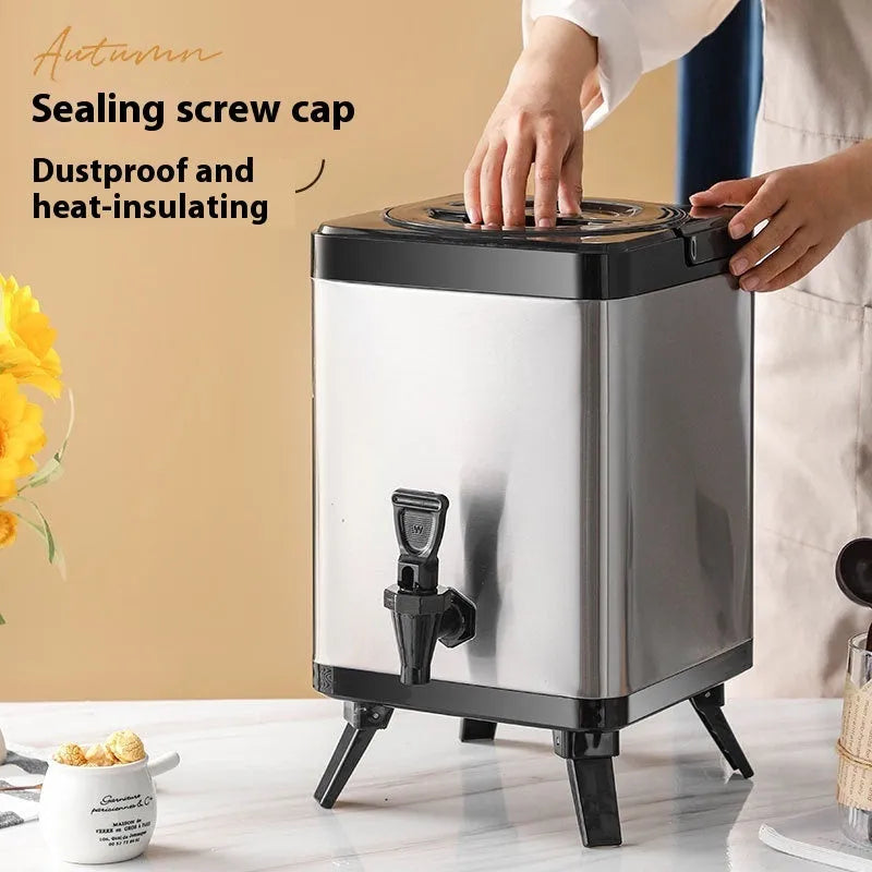 Silver stainless steel milk tea bucket with 8 litre capacity and square lock design