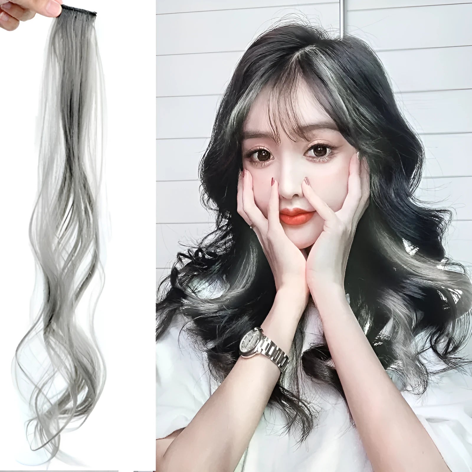 60cm long gradient curly hair wig patch extension in mixed silk material showing vibrant colour options