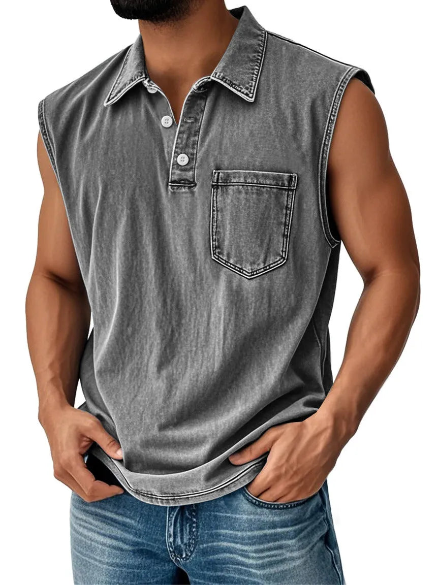 Man wearing a loose-fit short sleeve polo shirt with a colourful 3D digital print design.