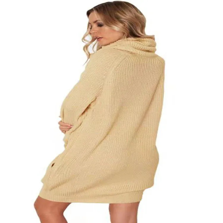 Apricot coloured lapel neckline sweater with side pockets and loose slim-fit silhouette