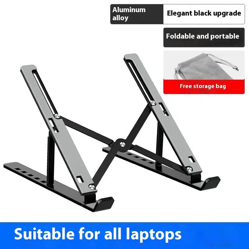 Silver aluminium alloy folding laptop stand with silicone padding for 16-18 inch devices