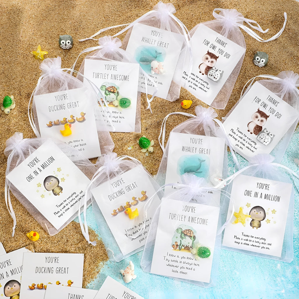 Set of solid resin pun inspirational memo cards with pen-themed designs, shown in a pack.