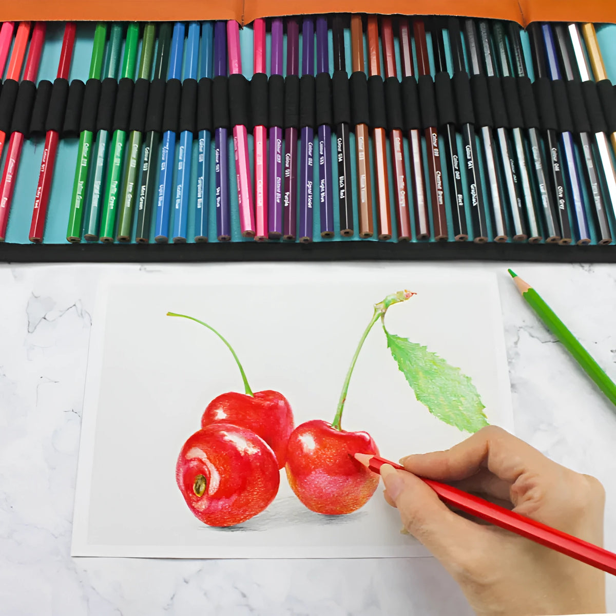 Set of 50 wooden coloured pencils for oily painting with Grade 1 basswood construction and protective storage case