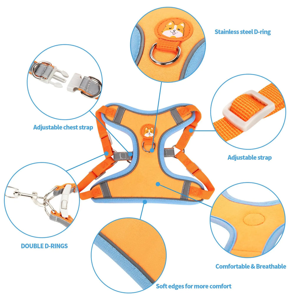 Adjustable dog harness vest with haulage rope in multiple colour options