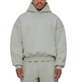 Men's grey fleece-lined cotton hoodie with wool lining, pullover style with long sleeves
