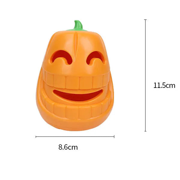 Orange Halloween pumpkin shaped dog chew toy with treat dispensing funnel