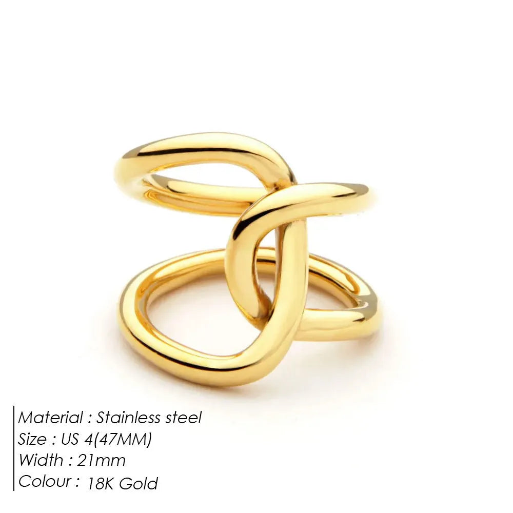 Adjustable knotted ring for women showing geometric U-shape design with line detailing
