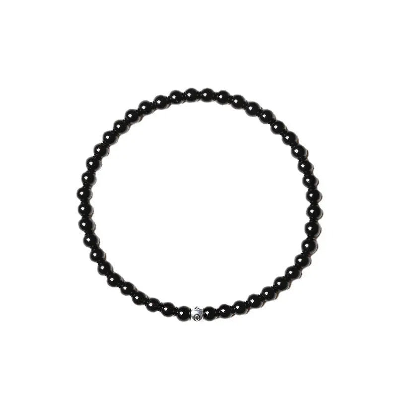 Geometric stone bracelet with obsidian, blue San, and black agate 4mm beads