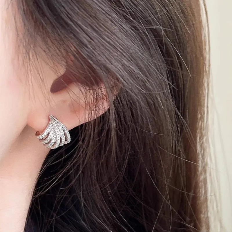 Geometric zircon earrings with platinum electroplating and European-American styling design