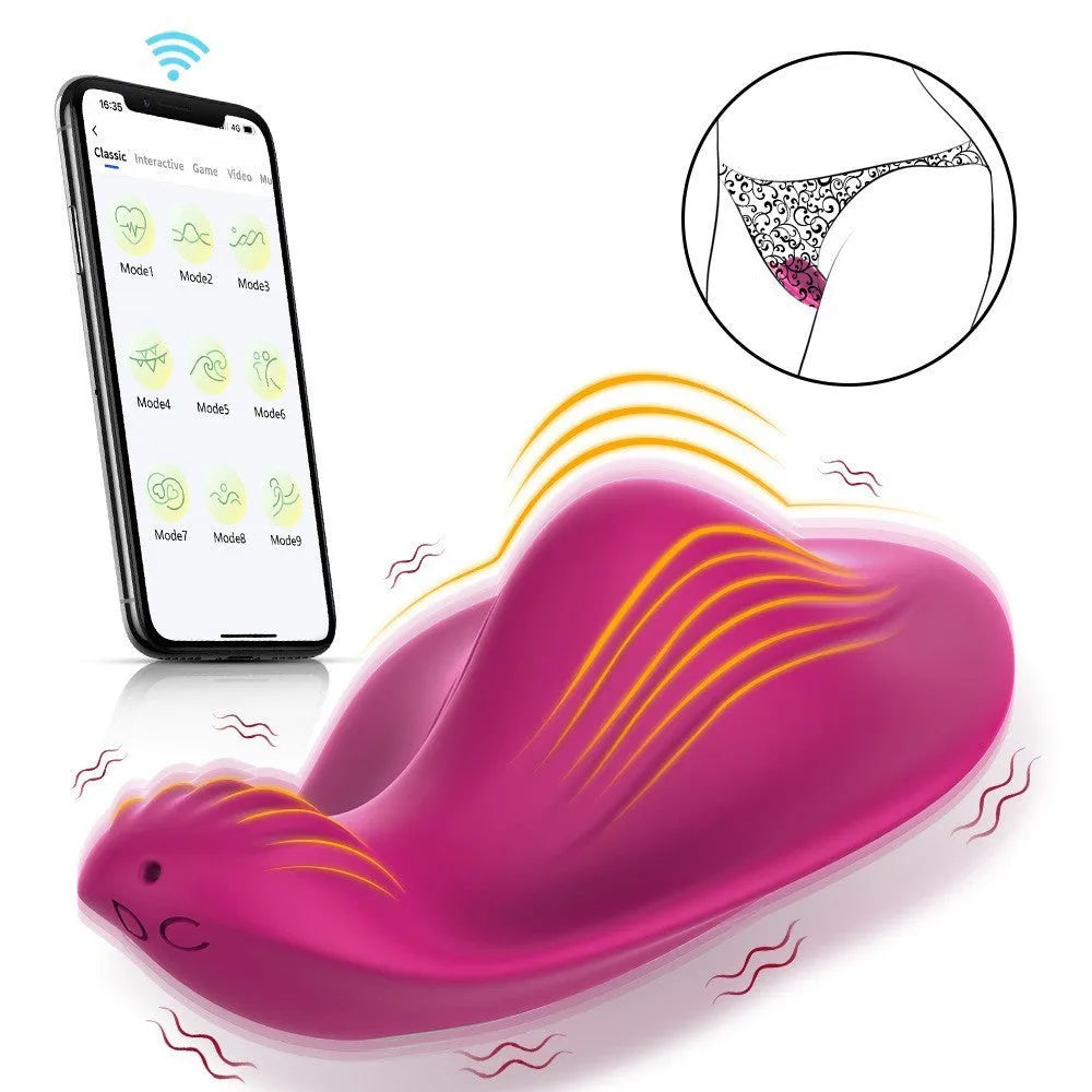 Rose red wearable female massager with smartphone APP remote control and USB charging
