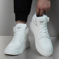 White men's microfiber casual shoes with a round toe, shown on a plain background.