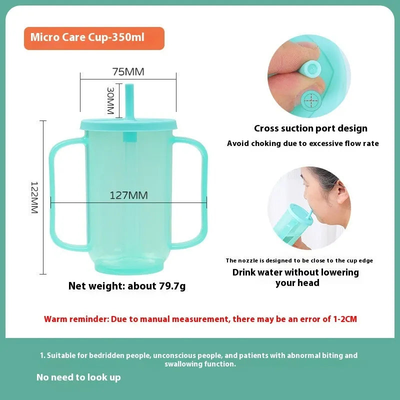 Oblique mouth anti-choke drinking cup with handle and lid for bedridden patients