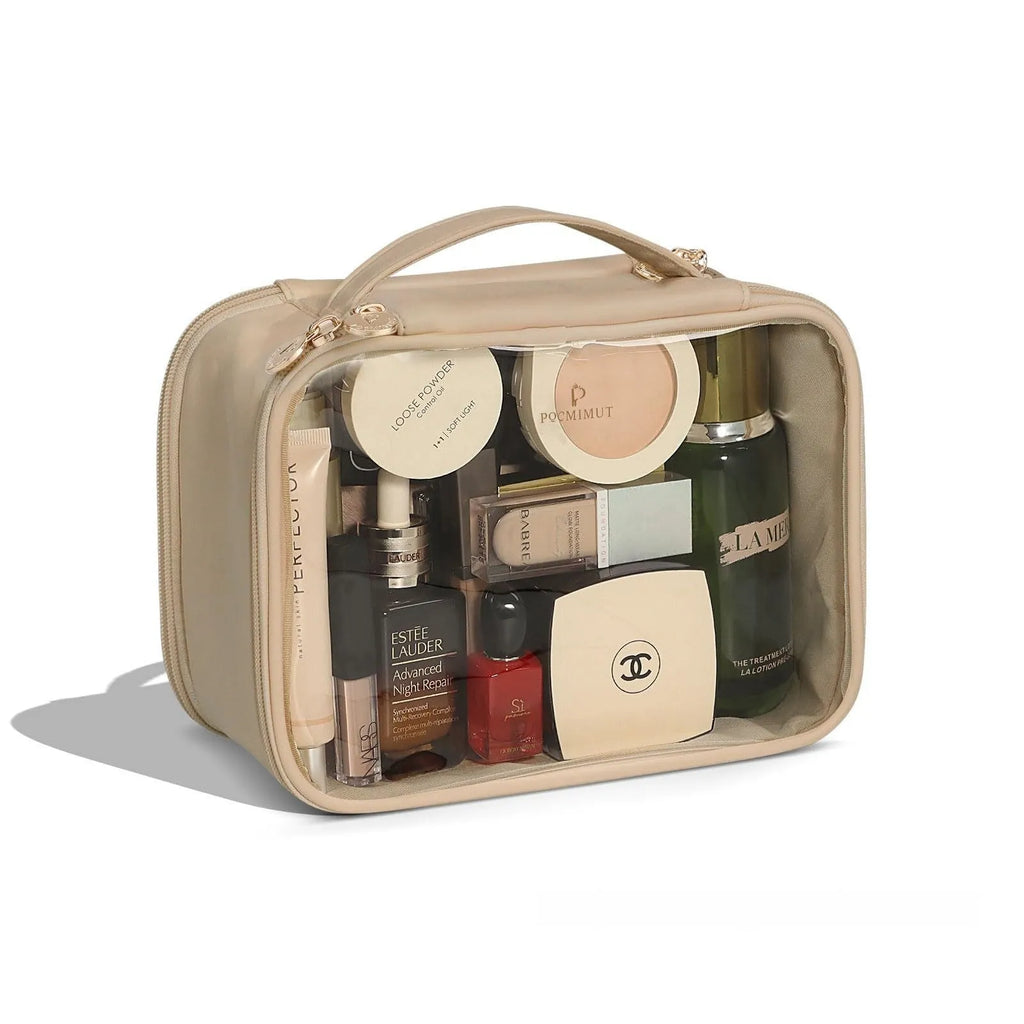 Transparent PVC leather cosmetic bag with waterproof travel storage in multiple colours and sizes