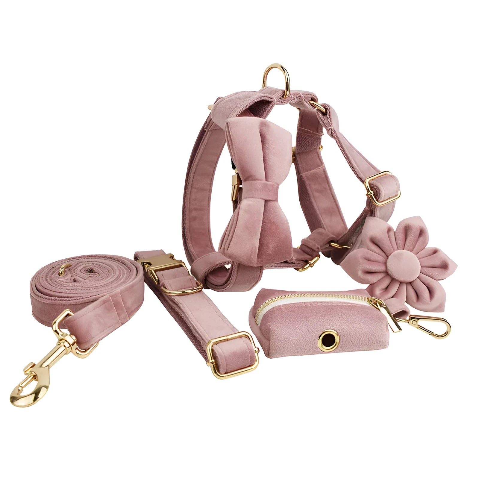 Light purple pink velvet dog collar with metal D-ring on a grey background