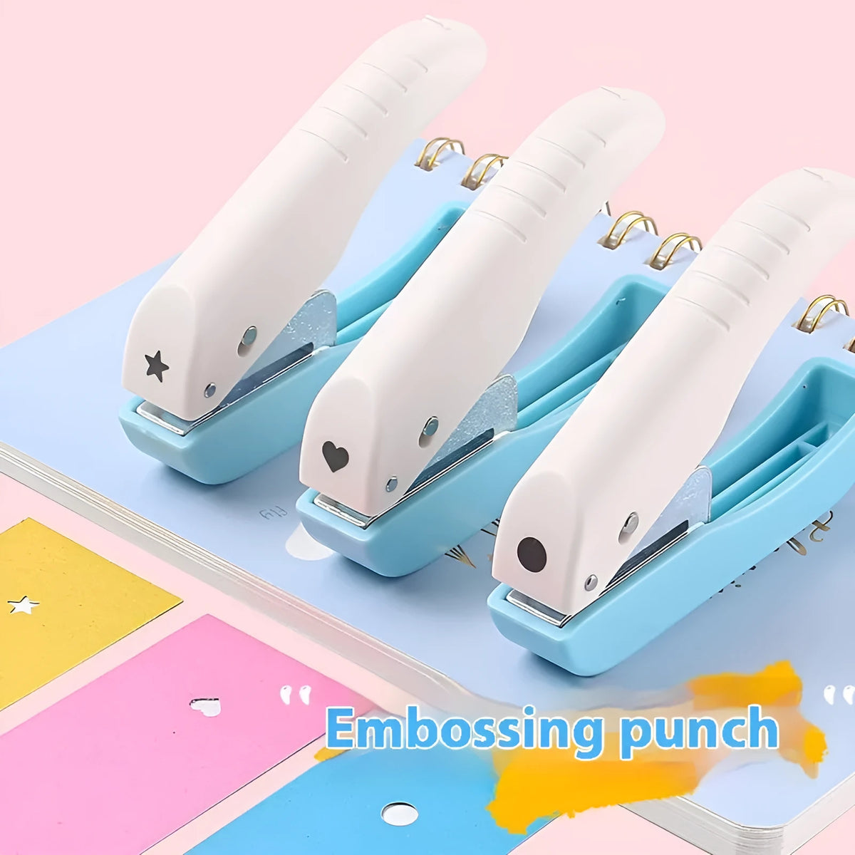Manual craft punching machine with love, star, 4mm and 6mm round embossed patterns.