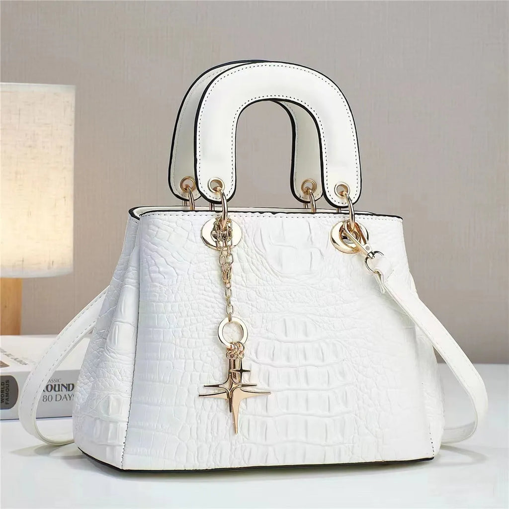 Women's PU shoulder messenger bag, horizontal square, embossed detail, single strap, available in beige green black white khaki red