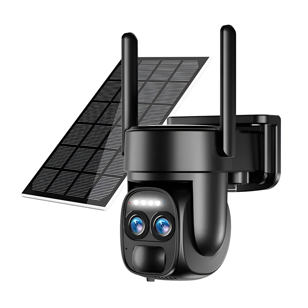 Solar-powered surveillance camera with 8x zoom lens for outdoor security