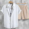 Men's Hawaiian style 3D printed short sleeve shirt and matching shorts outfit for summer