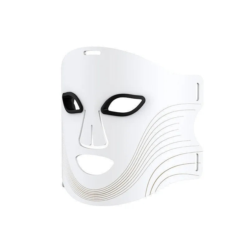 Black LED photon therapy face mask with four-colour infrared lights and adjustable settings for home skincare treatment