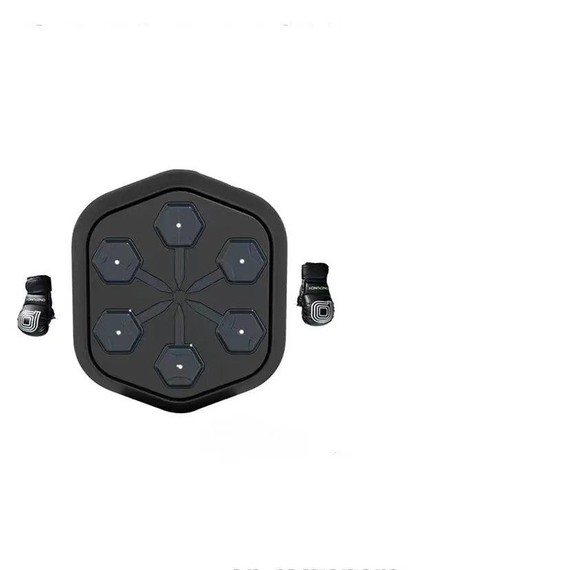 Black smart music boxing machine with Bluetooth, EVA construction, 200kg capacity.