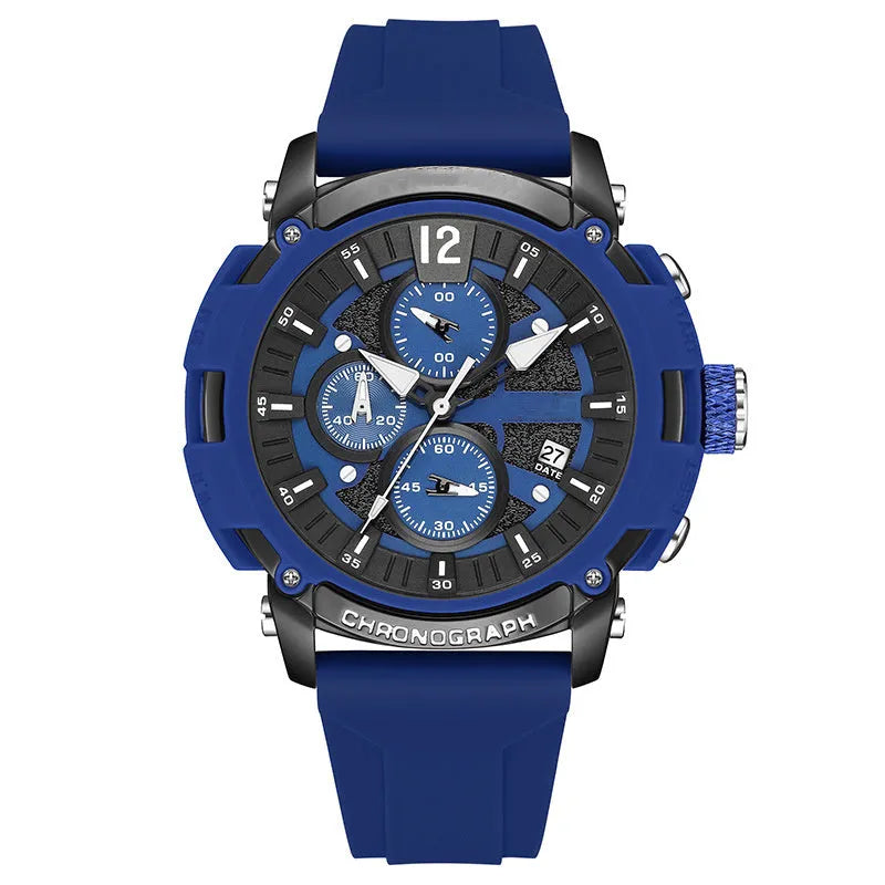 Men's large 51mm luminous waterproof wristwatch showing date display on a coloured band.