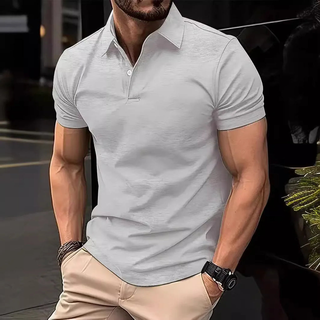 Men's slim fit solid colour cotton blend short sleeve button-down shirt