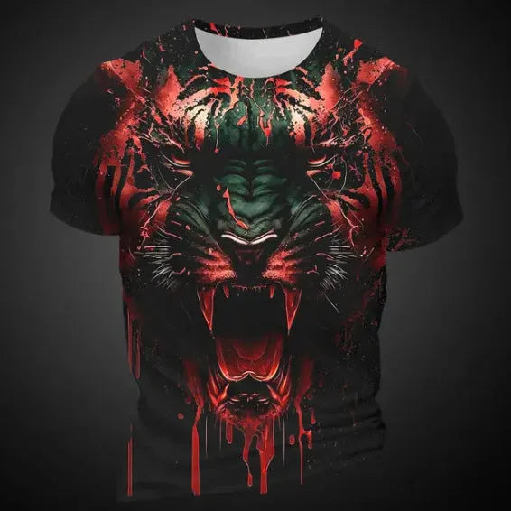 Men's 3D tiger pattern short sleeve T-shirt in thin polyester fabric