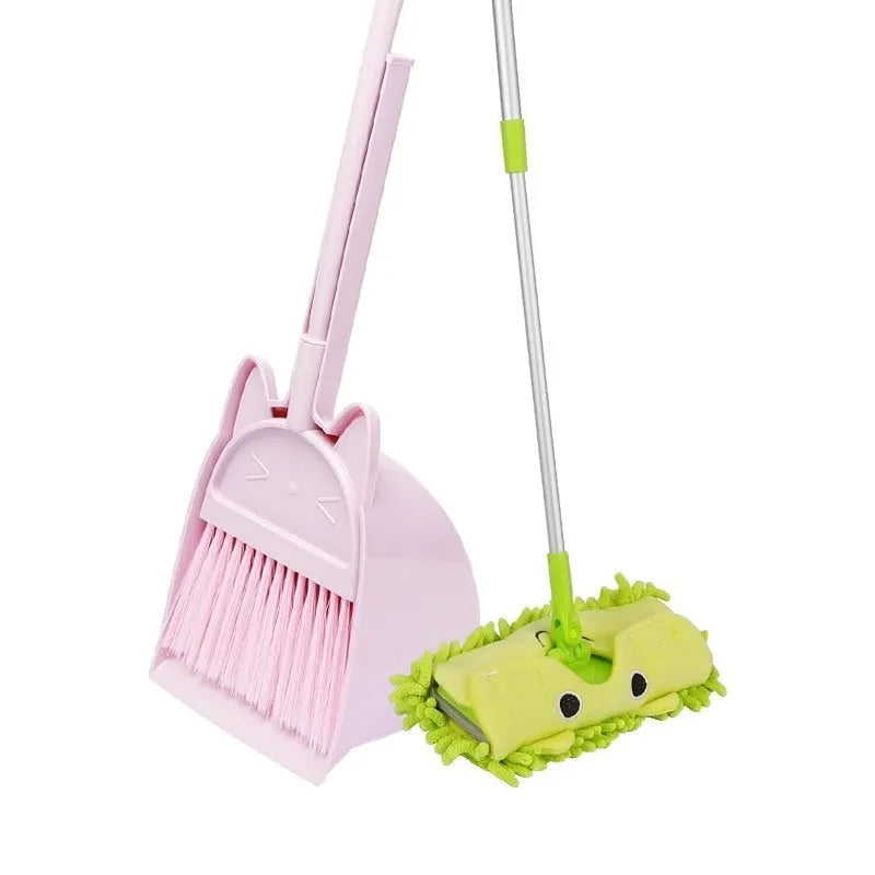 Plastic broom and dustpan set in beige, green, or purple with a non-stick broom head