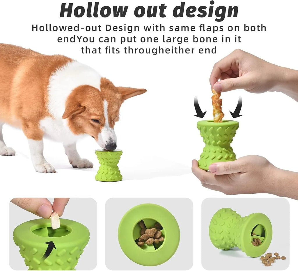 Blue natural rubber treat dispensing dog bone toy with food leakage holes for aggressive chewers