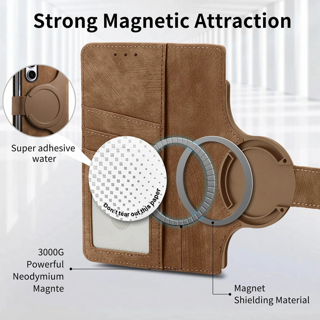 Magnetic detachable zipper insert phone case for Samsung Z Fold in imitation leather with card slot and bracket