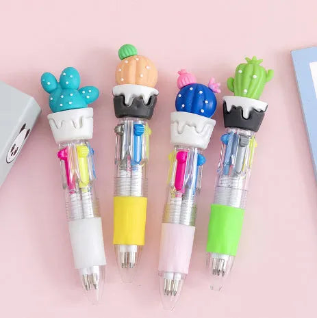 Cute cartoon four-colour press ballpoint pen with random design theme and 0.7mm tip.