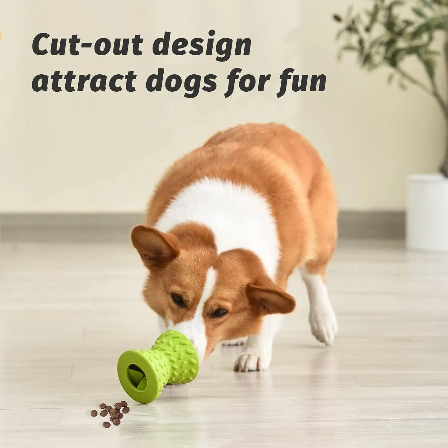 Blue natural rubber treat dispensing dog bone toy with food leakage holes for aggressive chewers