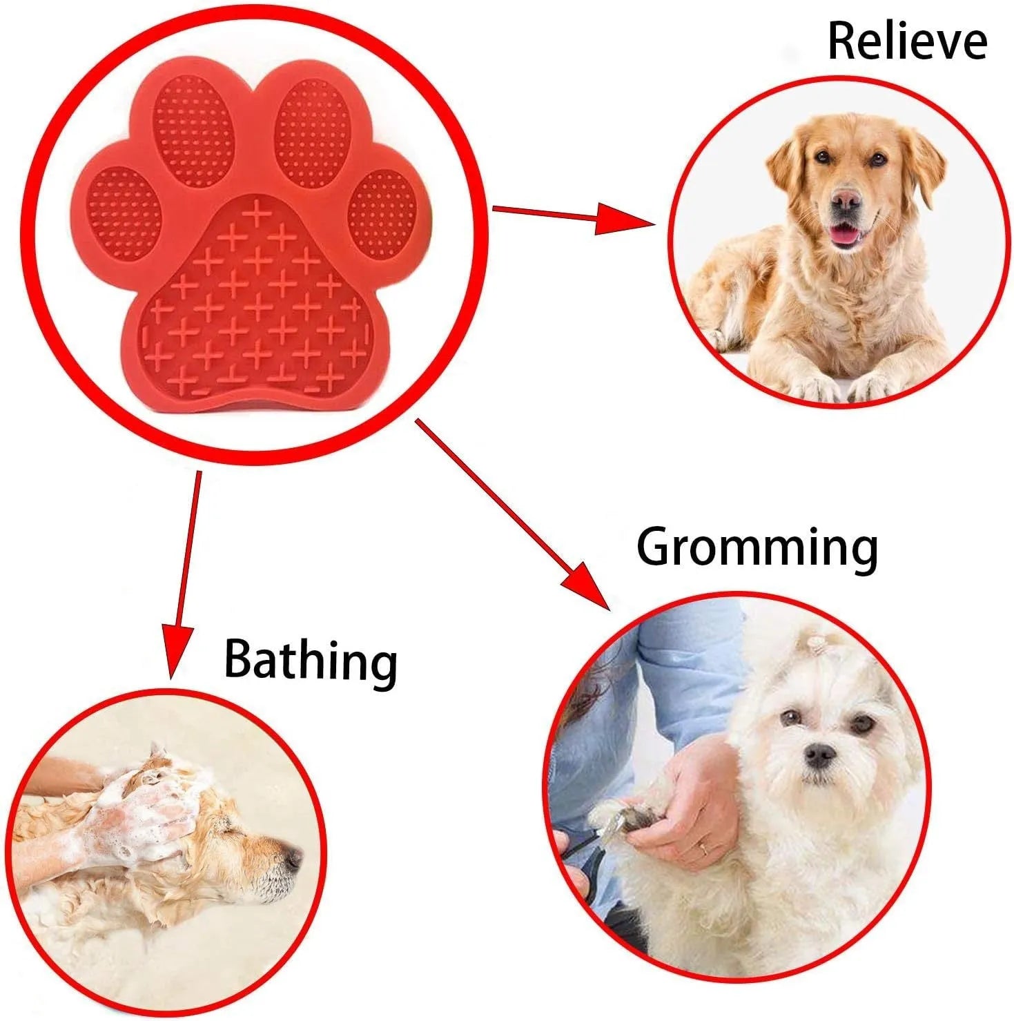 Silicone dog licking mat with bone texture and suction cups on back in assorted colours