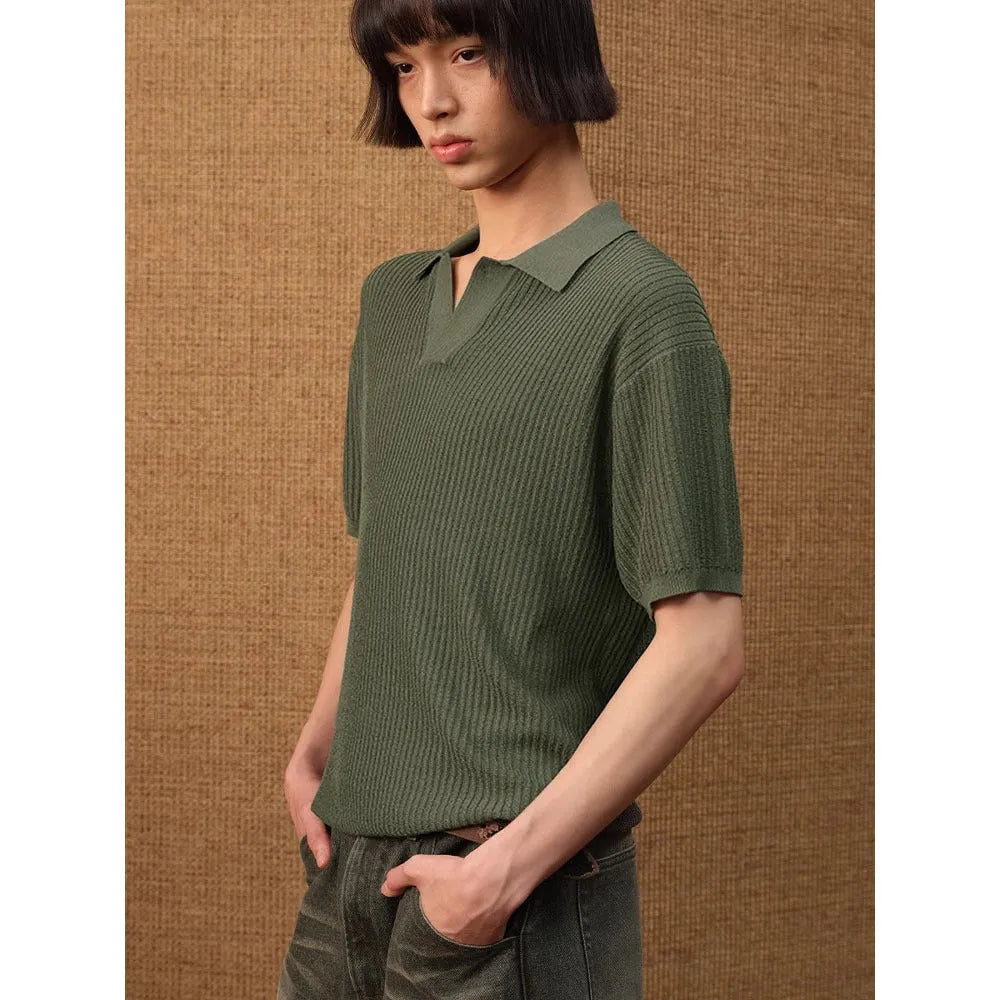 Men's striped polo shirt with business collar in ice silk breathable fabric
