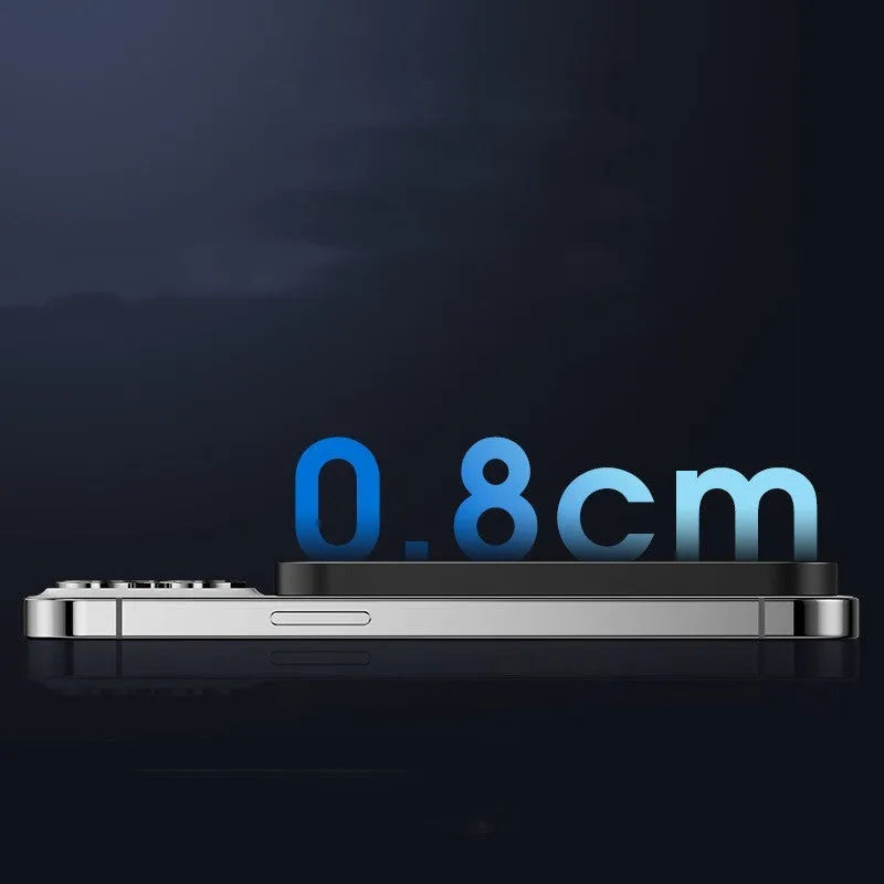 Magnetic wireless power bank with alloy shell in black and titanium gold colour options.