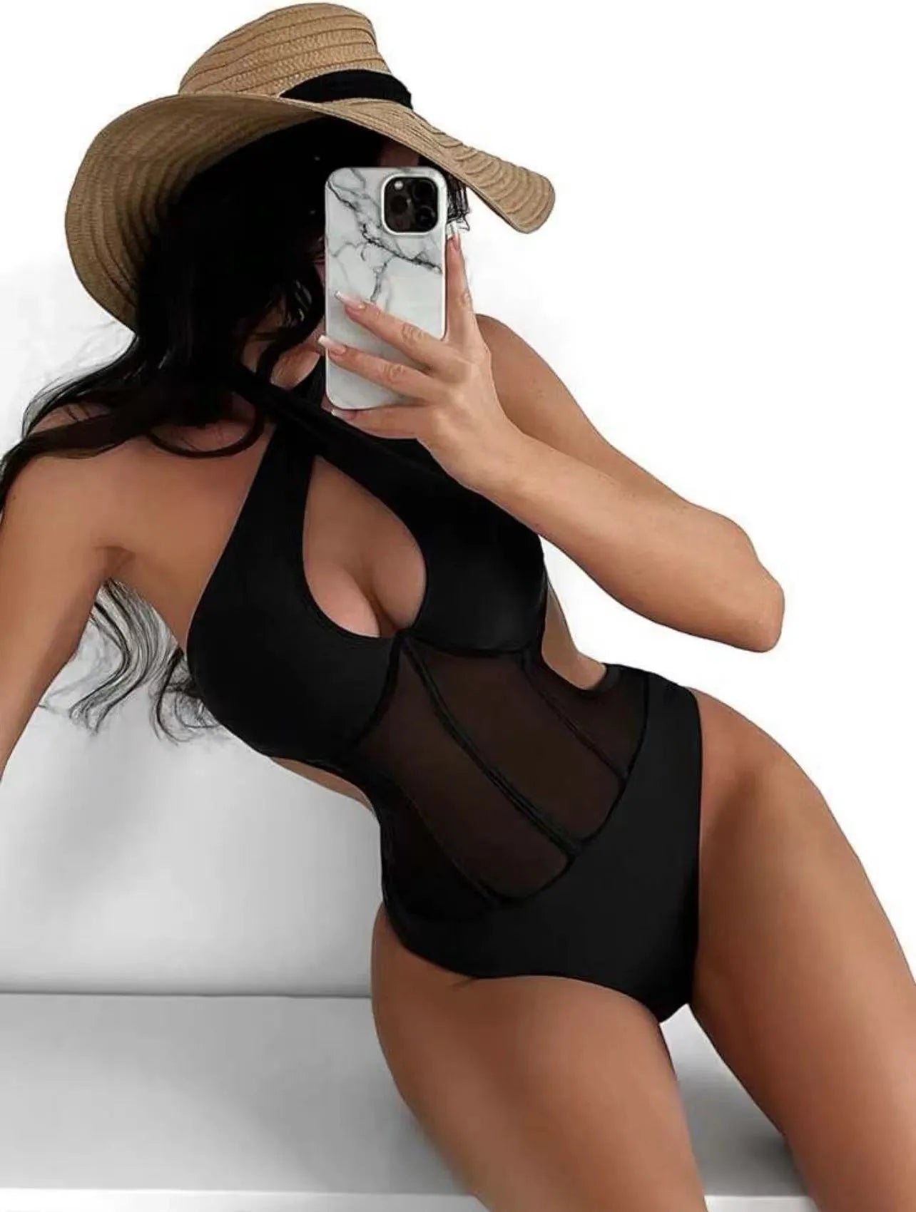 Ladies one-piece swimsuit bikini in black, rose red, or green colours with nylon spandex fabric
