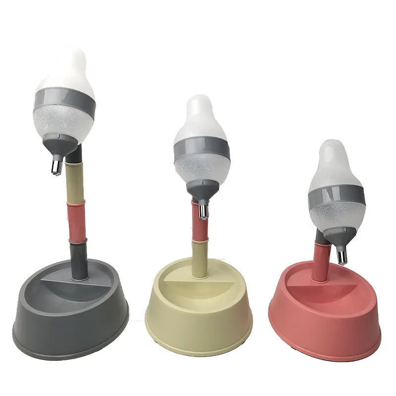 Green adjustable height pet water dispenser with detachable pole and separate bowl