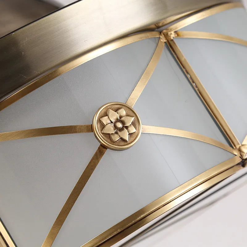 Gold 42-inch ceiling fan light with invisible blades and remote control on a white ceiling.