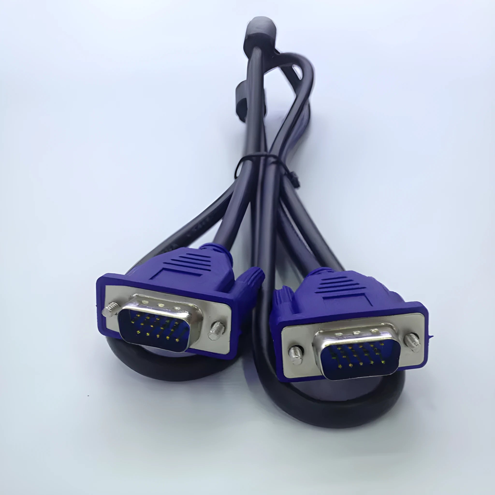 Black VGA cable with blue moulded connectors, 1.5m length for computer monitor connections