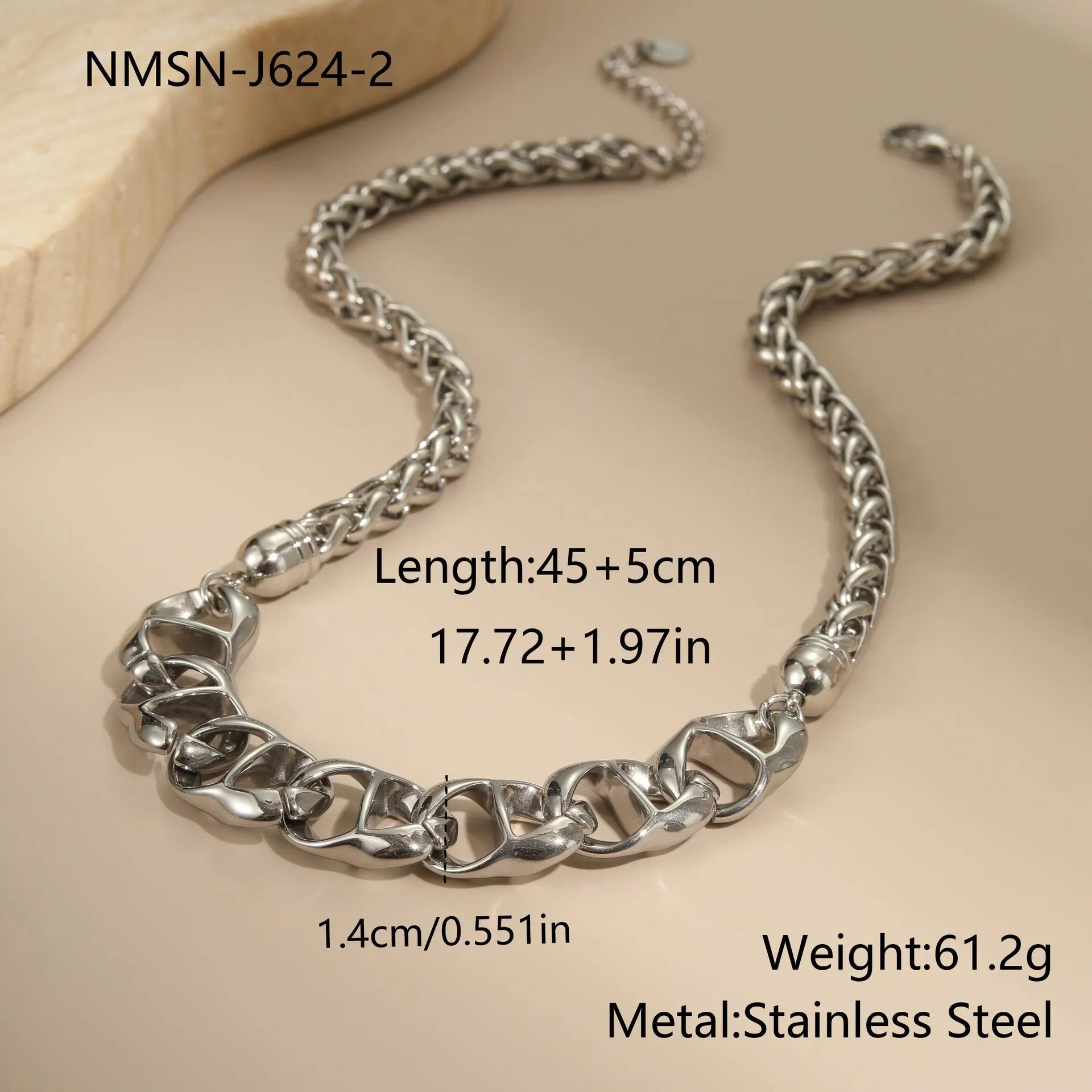 Gold plated stainless steel necklace with geometric pendant on regular chain