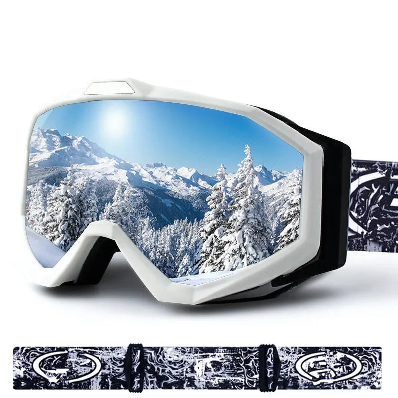 Motorcycle goggles with double layer anti-fog lens in various colour options including black, red and blue frames